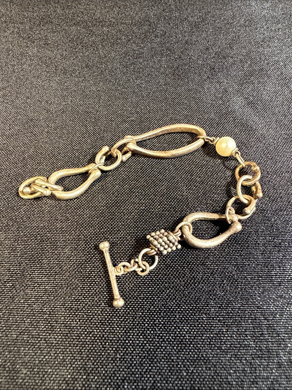 Authentic Michael Dawkins Sterling Silver, Pearl & Caviar Link Bracelet